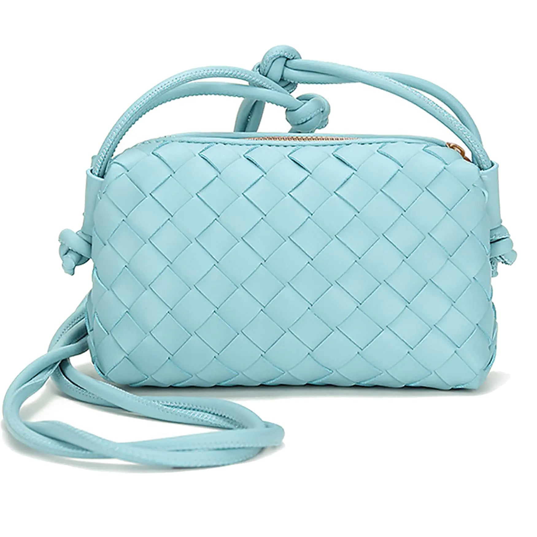 Woven Crossbody Bags For Women Small Handmade Purse Clutch Shoulderbag Handbag Zipper Closure (Sky Blue)